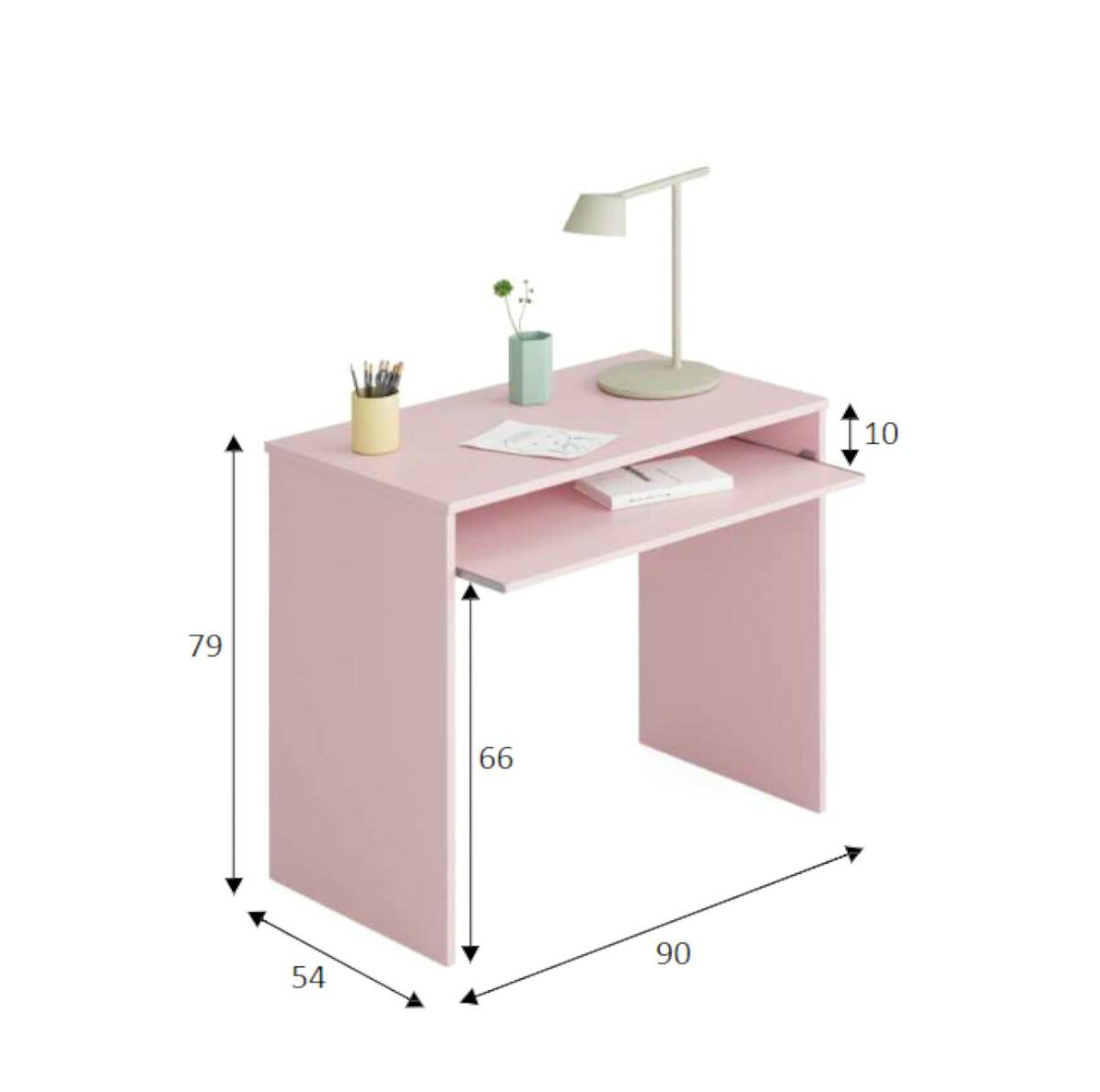 Scrivania Dayton, Scrittoio per ufficio con ripiano, Tavolo da studio porta PC da ufficio o cameretta, Tavolo da studio, cm 90x54h79, Rosa