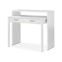 Consolle Billings, Scrivania con piano estensibile, Scrittoio porta PC con 2 cassetti, cm 99x36h88, Bianco