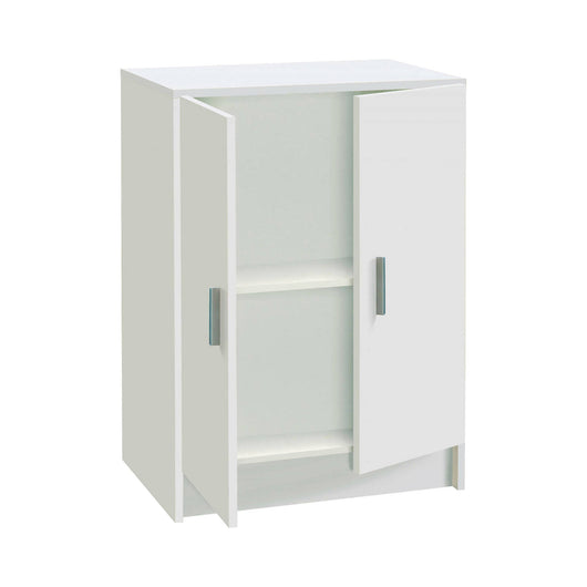 Armadio multiuso Memphis, Mobile ausiliario basso a 2 ante, Portascarpe a 1 ripiano, Armadietto multifunzione, cm 59x37h80, Bianco