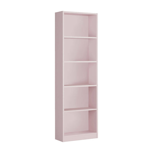 Libreria Pomona, Mobile portalibri alta a 5 ripiani, Scaffale da ufficio o cameretta, Scaffale moderno con scomparti, cm 52x25h80, Rosa