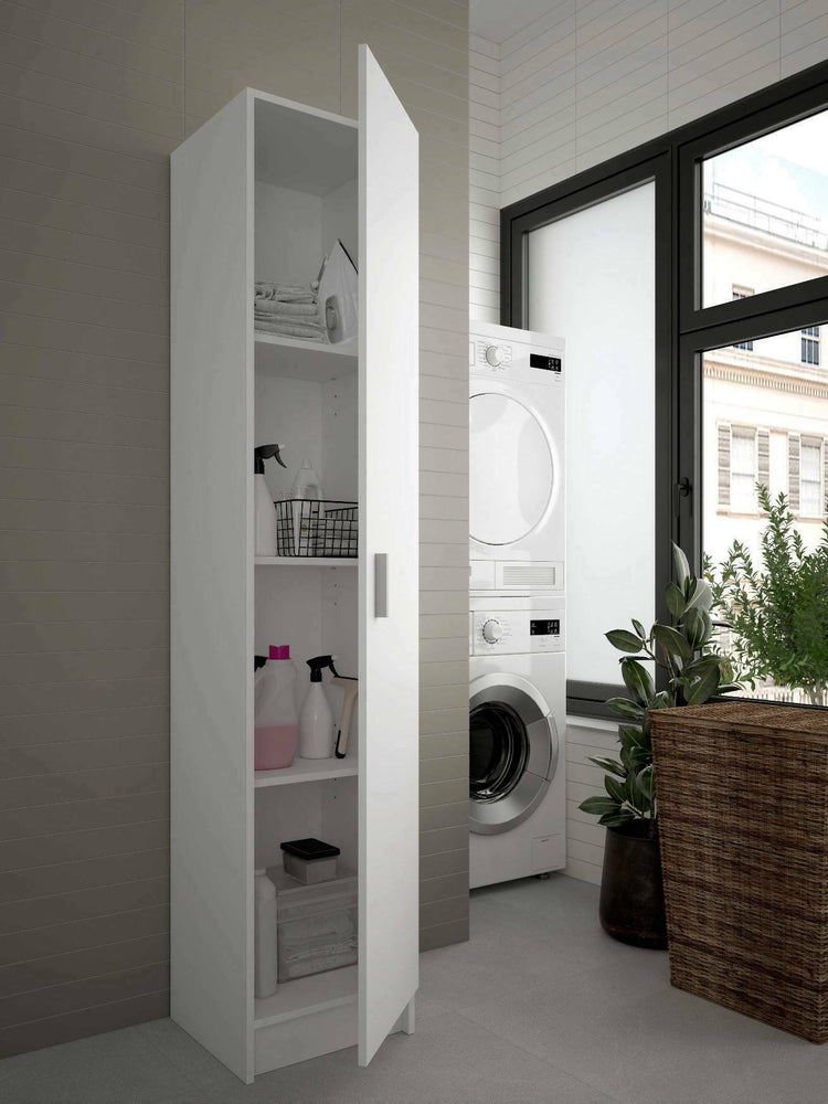 Armadio multiuso Clearwater, Mobile ausiliario a 1 anta, Guardaroba portascarpe con ripiani, Scarpiera verticale, cm 37x37h180, Bianco