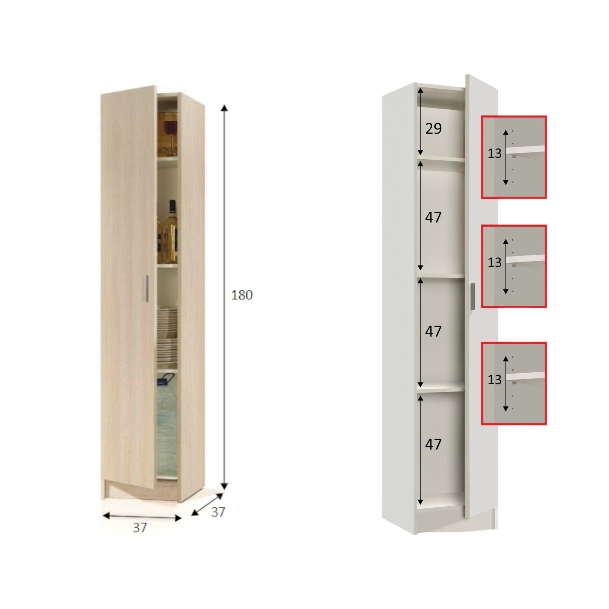 Armadio multiuso Clearwater, Mobile ausiliario a 1 anta, Guardaroba portascarpe con ripiani, Scarpiera verticale, cm 37x37h180, Rovere