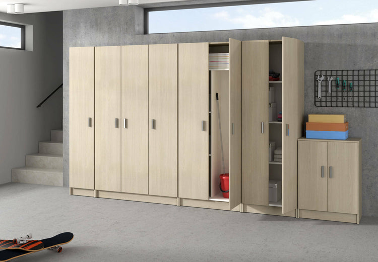 Armadio multiuso Clearwater, Mobile ausiliario a 1 anta, Guardaroba portascarpe con ripiani, Scarpiera verticale, cm 37x37h180, Rovere