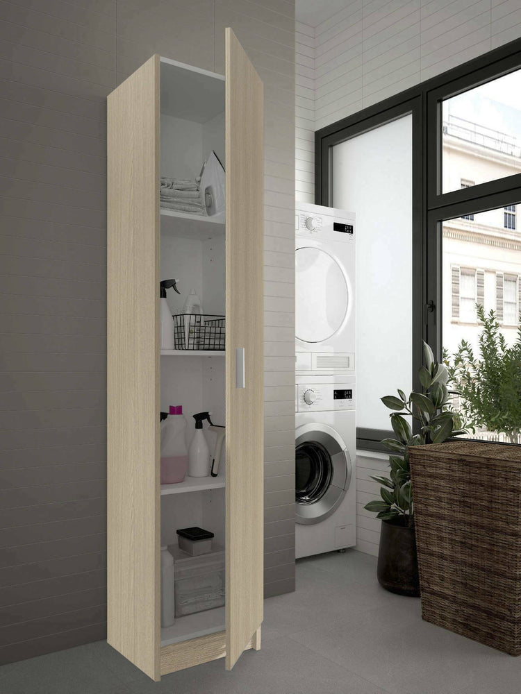 Armadio multiuso Clearwater, Mobile ausiliario a 1 anta, Guardaroba portascarpe con ripiani, Scarpiera verticale, cm 37x37h180, Rovere