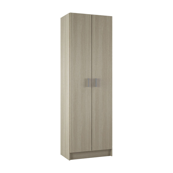 Armadio multiuso Salem, Mobile ausiliario a 2 ante, Portascarpe con 3 ripiani, Scarpiera alta moderna, cm 59x37h180, Rovere