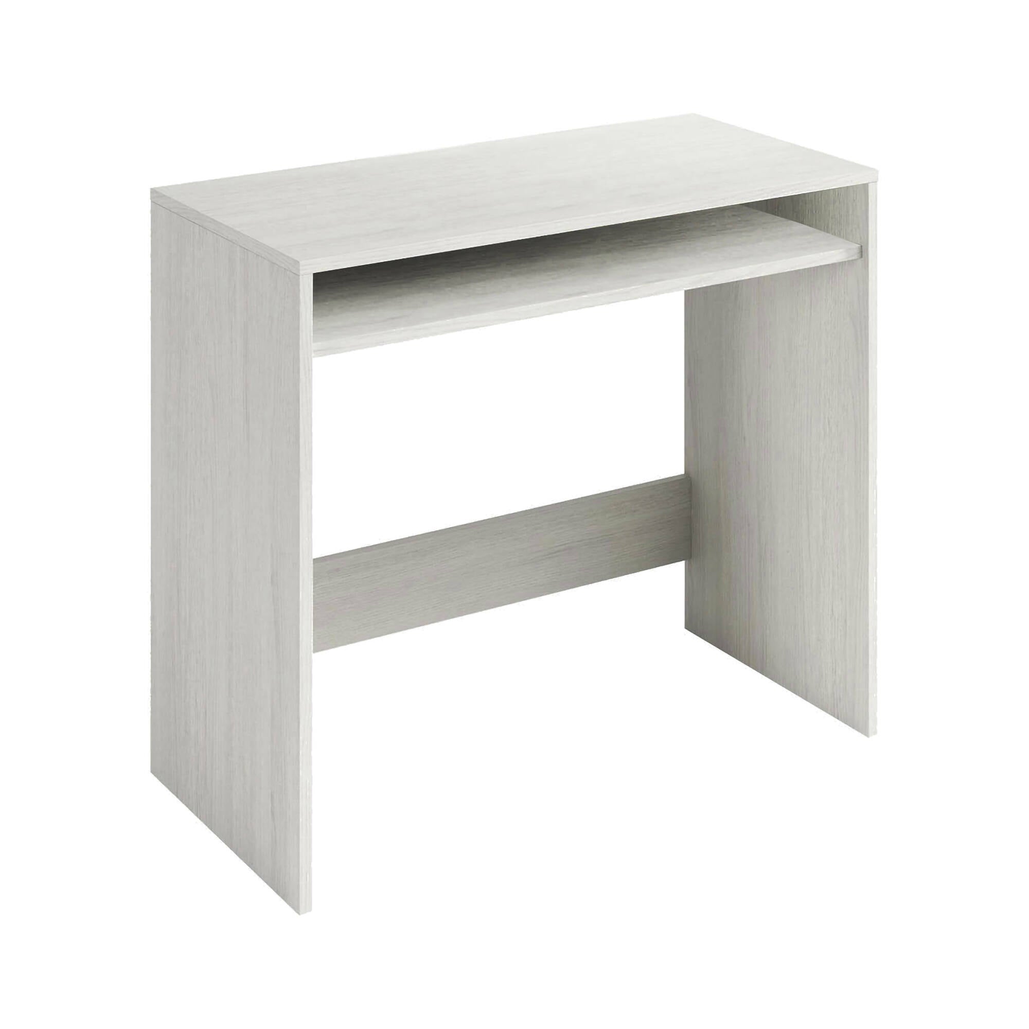 Scrivania Portland, Scrittoio lineare con ripiano fisso, Tavolo da studio o ufficio porta PC, cm 79x43h87, Bianco effetto legno