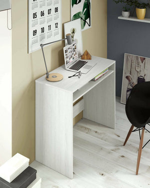 Scrivania Portland, Scrittoio lineare con ripiano fisso, Tavolo da studio o ufficio porta PC, cm 79x43h87, Bianco effetto legno