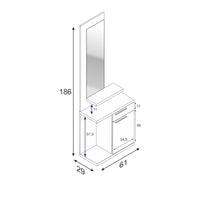 Mobile da ingresso Tampa, Entratina con specchio, Mobile con anta e cassetto per entrata, cm 61x29h186, Bianco e Grigio cenere