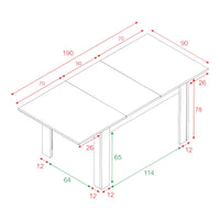 Tavolo allungabile Midland, Tavolo per sala da pranzo allungabile, Tavolo da pranzo estensibile con allunga, cm 140/190x90h78, Rovere e Bianco