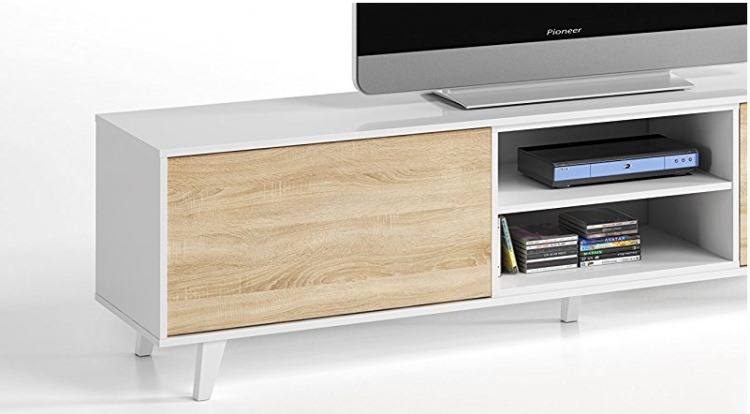 Parete attrezzata Buffalo, Mobile da soggiorno porta TV, Composizione per salotto con pensile, cm 180x41h51, Bianco e Rovere