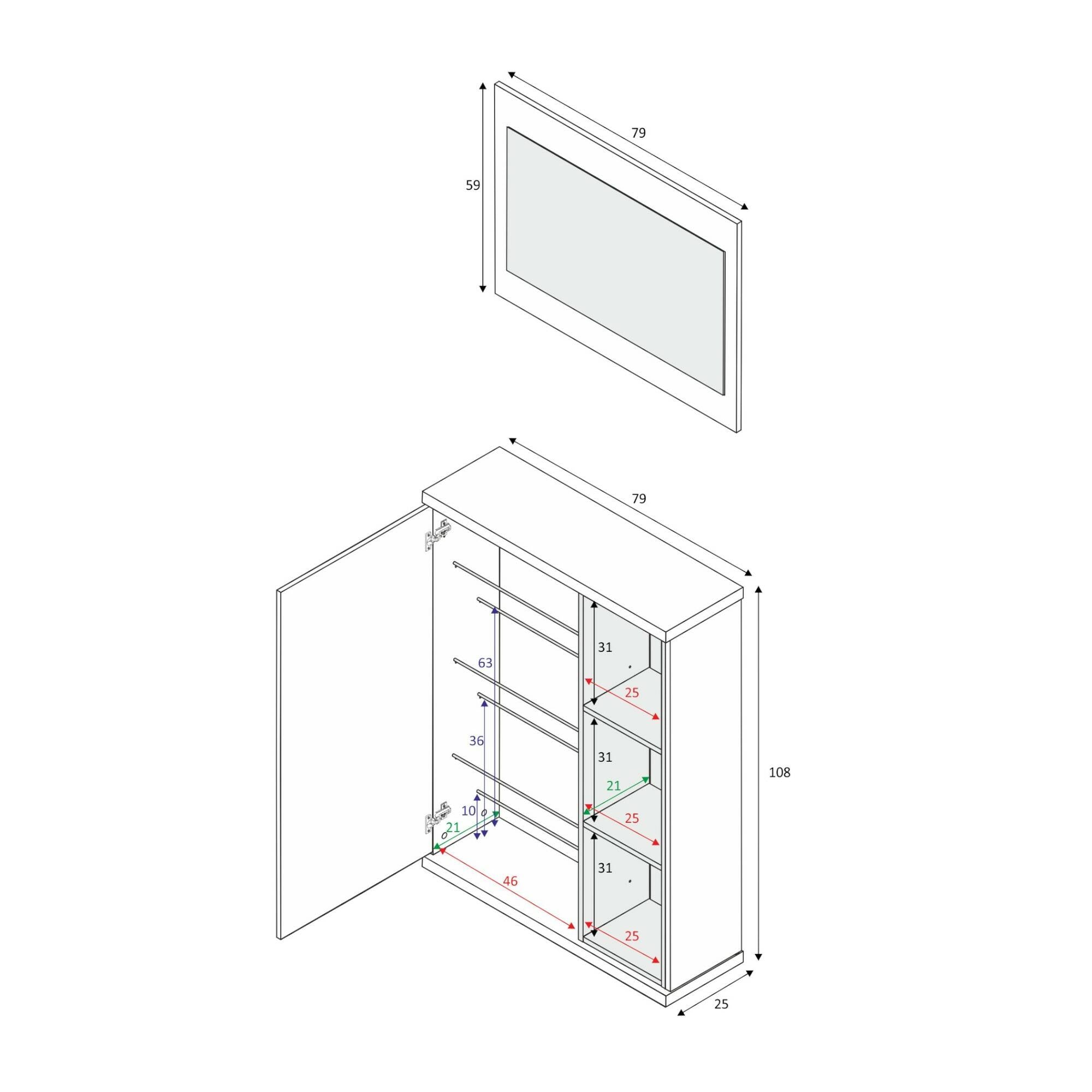 Mobile da ingresso Durham, Entratina portascarpe con specchio, Mobile scarpiera con 3 ripiani per entrata, cm 79x25h167, Bianco e Grigio cenere