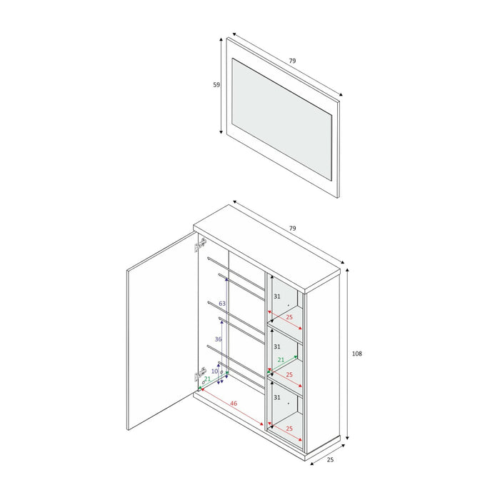 Mobile da ingresso Durham, Entratina portascarpe con specchio, Mobile scarpiera con 3 ripiani per entrata, cm 79x25h167, Bianco e Grigio cenere