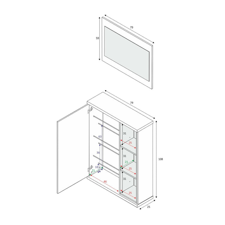 Mobile da ingresso Durham, Entratina portascarpe con specchio, Mobile scarpiera con 3 ripiani per entrata, cm 79x25h167, Bianco e Grigio cenere