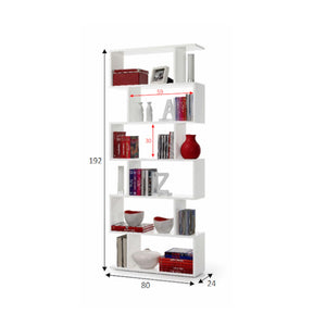 Libreria Joliet, Mobile portalibri alta bifacciale, Scaffale divisorio con 5 ripiani, Scaffale da ufficio moderno, cm 80x25h192, Bianco lucido