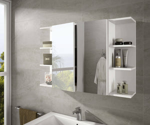 Mobile Pensile Bagno Lafayette, Mobile colonna per bagno, Armadietto sospeso, colore Bianco lucido, cm 60x21h65 - 2 ante