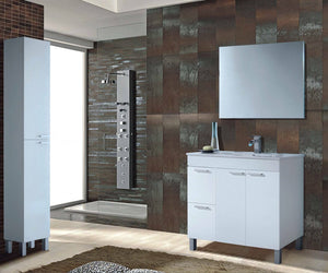 Colonna Bagno Hollywood, Mobile a colonna per bagno a 2 ante, Armadio pensile sospeso con 2 ripiani, cm 30x25h182, Bianco lucido