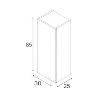 Colonna Bagno Torrance, Mobile a colonna per bagno a 1 anta, Armadio pensile sospeso con 1 ripiano, cm 30x25h85, Bianco lucido