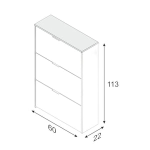 Scarpiera Escondido, Armadio portascarpe a 3 ante a ribalta, Mobile con doppia capienza per max 18 paia di scarpe, cm 70x17h180, Rovere e Bianco lucido