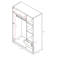 Guardaroba Allentown, Armadio per camera da letto a 3 ante e 3 cassetti, Mobile con barra appendiabiti e 3 ripiani cm 121x80h180, Bianco e Rovere