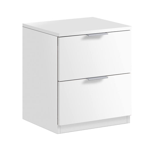 Comodino Syracuse, Comodino moderno a 2 cassetti, Tavolino da notte, Comò basso per camera da letto, cm 38x34h45, Bianco