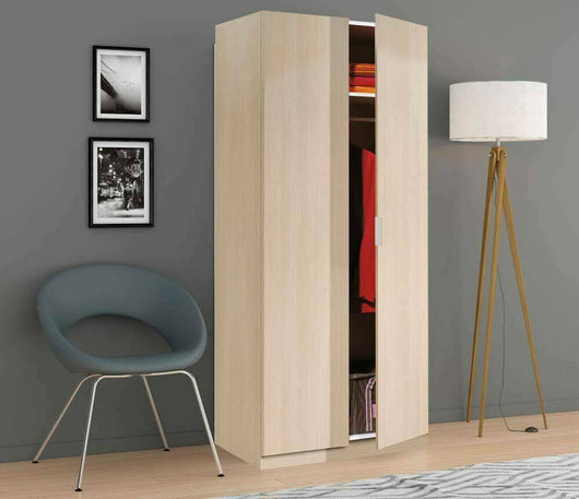 Guardaroba Orange, Armadio per camera da letto a 2 ante battenti, Mobile per camera da letto con 1 ripiano e barra appendiabiti, cm 82x52h180, Rovere