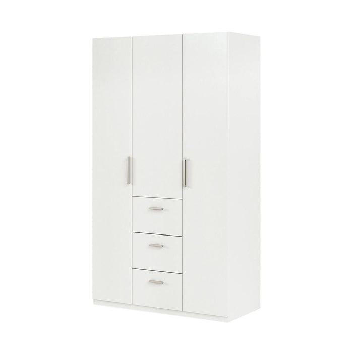 Guardaroba Providence, Armadio per camera da letto a 3 ante battenti, Mobile con barra appendiabiti e 3 ripiani, cm 117x52h203, Bianco