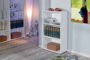 Libreria con tre ripiani, colore bianco, cm 60 x 110 x 30