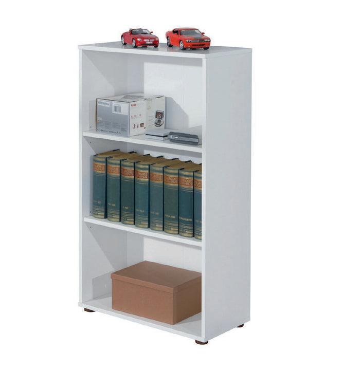 Libreria con tre ripiani, colore bianco, cm 60 x 110 x 30