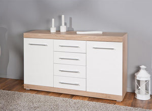 Buffet 2 ante 4 cassetti in laminato finitura rovere e bianco laccato