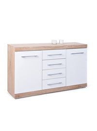 Buffet 2 ante 4 cassetti in laminato finitura rovere e bianco laccato