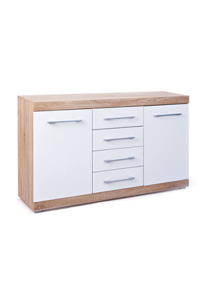 Buffet 2 ante 4 cassetti in laminato finitura rovere e bianco laccato