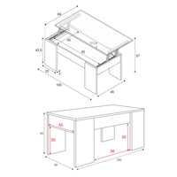 Tavolino da salotto Dleal, Tavolino da caffè con piano elevabile, Tavolo basso da soggiorno, 100x50h45/56 cm, Bianco e Rovere