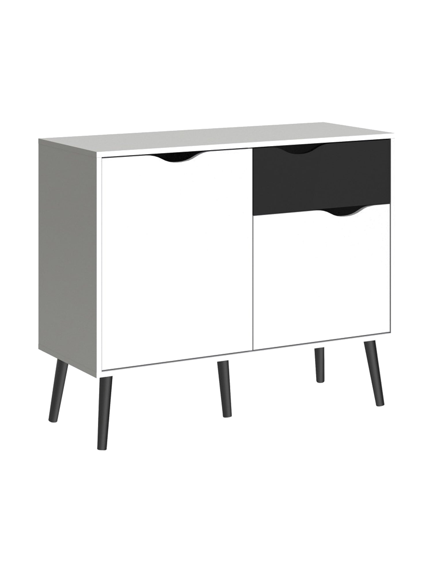 Credenza a due ante e un cassetto, colore bianco e nero, Misure 98 x 81 x 39 cm