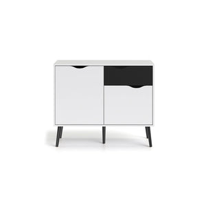 Credenza a due ante e un cassetto, colore bianco e nero, Misure 98 x 81 x 39 cm