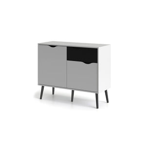 Credenza a due ante e un cassetto, colore bianco e nero, Misure 98 x 81 x 39 cm