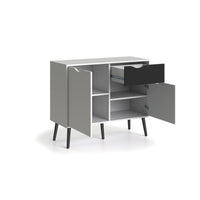 Credenza a due ante e un cassetto, colore bianco e nero, Misure 98 x 81 x 39 cm