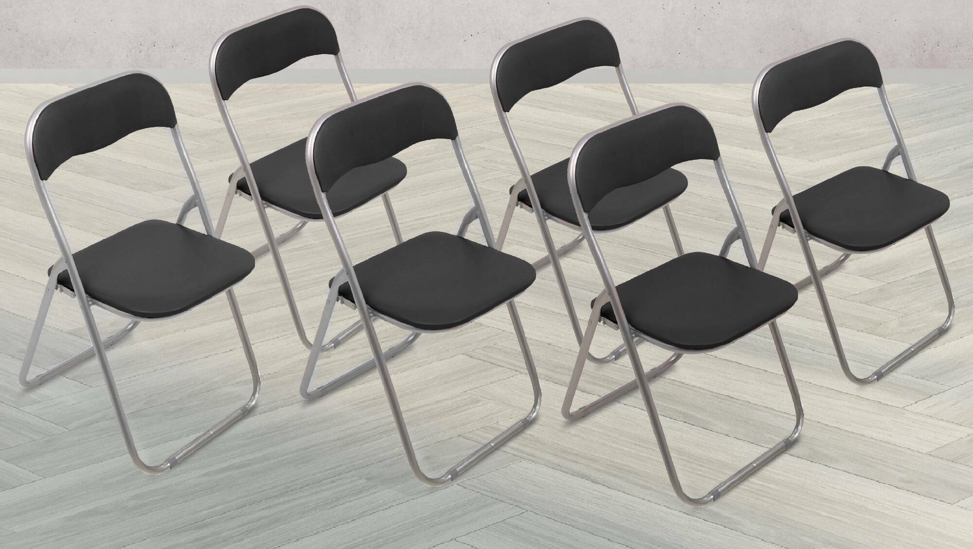Set di sei sedie pieghevoli, colore nero, Misure 43 x 47 x 78 cm