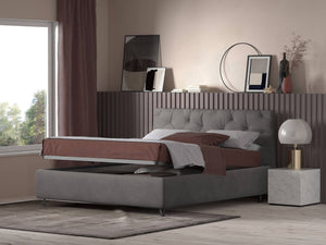 Talamo Italia Letto contenitore matrimoniale Beethoven, Made in Italy, Struttura in tessuto imbottito effetto velluto, Adatto a materasso 160x190 cm, Grigio