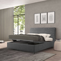 Talamo Italia Letto contenitore piazza e mezza Strauss, Made in Italy, Struttura in tessuto imbottito effetto velluto, Adatto a materasso 120x190 cm, Grigio