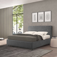 Talamo Italia Letto contenitore piazza e mezza Strauss, Made in Italy, Struttura in tessuto imbottito effetto velluto, Adatto a materasso 120x190 cm, Grigio