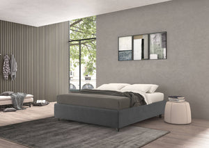 Talamo Italia Letto contenitore singolo Vivaldi, Made in Italy, Struttura in tessuto imbottito effetto velluto, Adatto a materasso 80x190 cm, Grigio