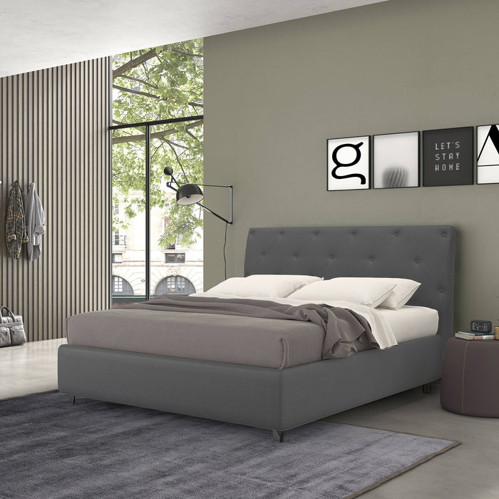 Talamo Italia Letto contenitore singolo Mozart, Made in Italy, Struttura in tessuto imbottito, Adatto a materasso 80x190 cm, Grigio