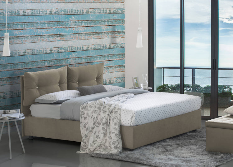 Letto singolo Adelaide, Letto contenitore con rivestimento in tessuto, Made in Italy, Apertura frontale, adatto per materasso cm 80x190, Tortora