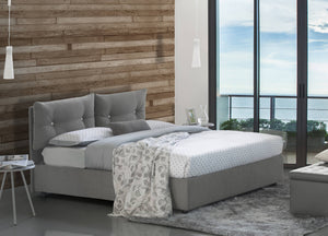 Letto piazza e mezza Miriam, Letto contenitore con rivestimento in tessuto, Made in Italy, Apertura frontale, adatto per materasso cm 120x190, Grigio