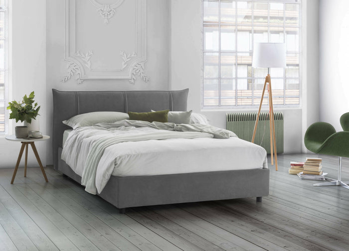 Letto matrimoniale Celeste, Letto contenitore con rivestimento in tessuto, Made in Italy, Apertura frontale, adatto per materasso 160x190 cm, Grigio