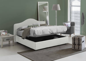 Letto matrimoniale Angiolina, Letto contenitore con rivestimento in tessuto, Made in Italy, Apertura frontale, adatto per materasso 160x190 cm, Bianco