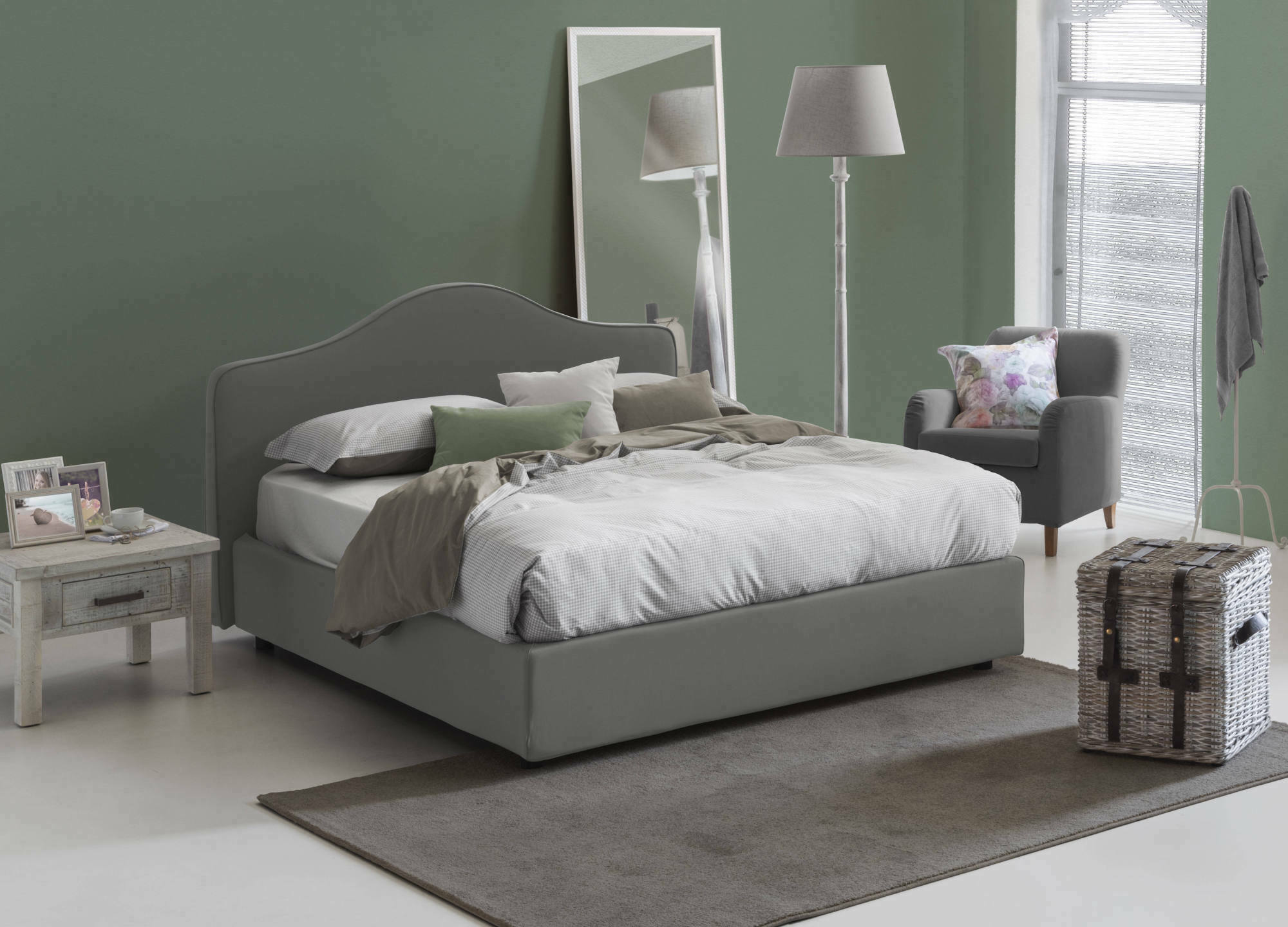 Letto matrimoniale Angiolina, Letto contenitore con rivestimento in tessuto, Made in Italy, Apertura frontale, adatto per materasso 160x200 cm, Grigio