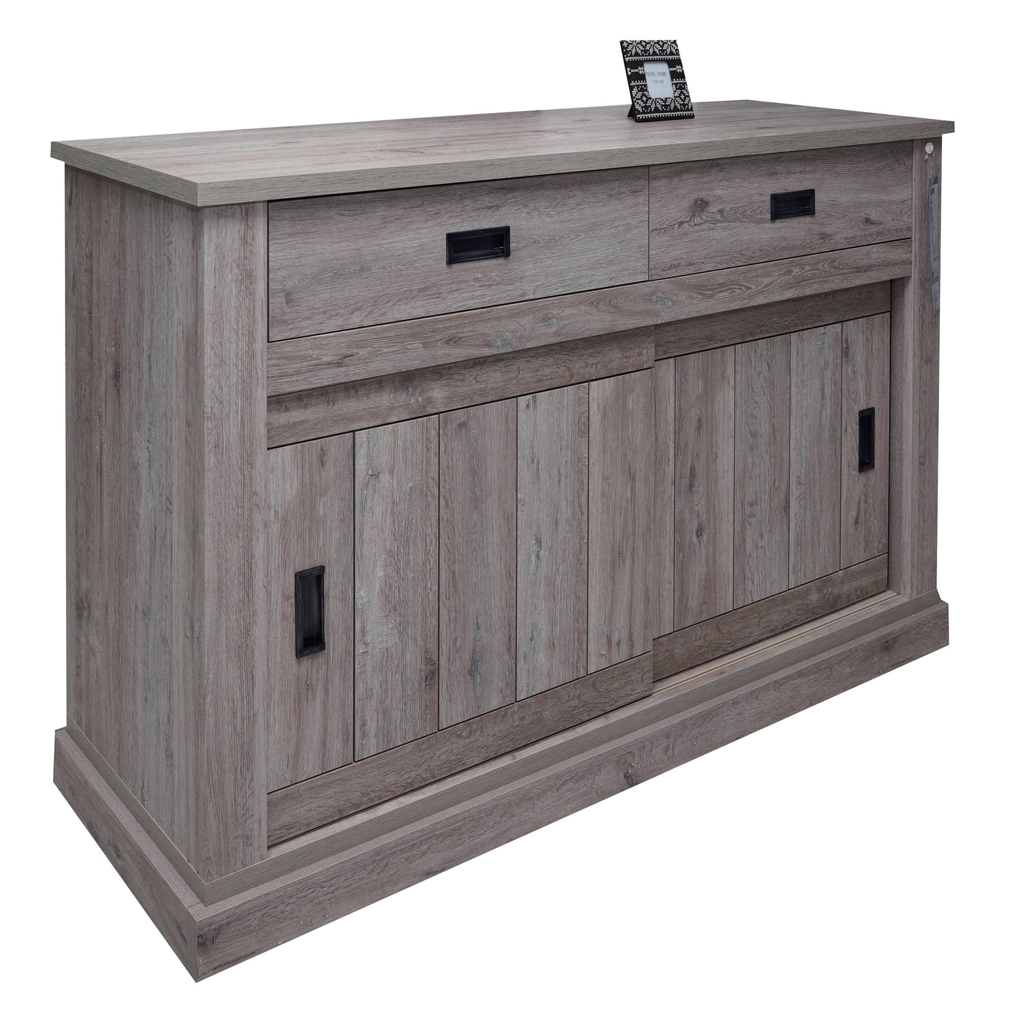 Credenza BolanosdeC, Buffet stile vintage a 2 ante e cassetti, Madia con ripiani, Mobile da soggiorno, Rovere anticato, Cm 150x50h95