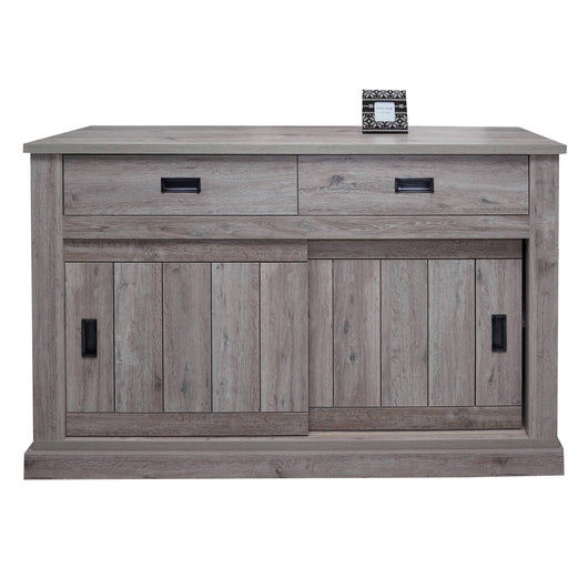 Credenza BolanosdeC, Buffet stile vintage a 2 ante e cassetti, Madia con ripiani, Mobile da soggiorno, Rovere anticato, Cm 150x50h95