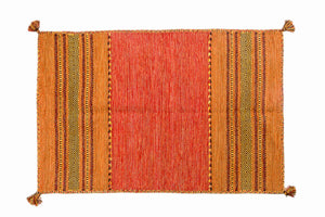 Tappeto moderno Kansas, stile kilim, 100% cotone, arancione, 90x60cm